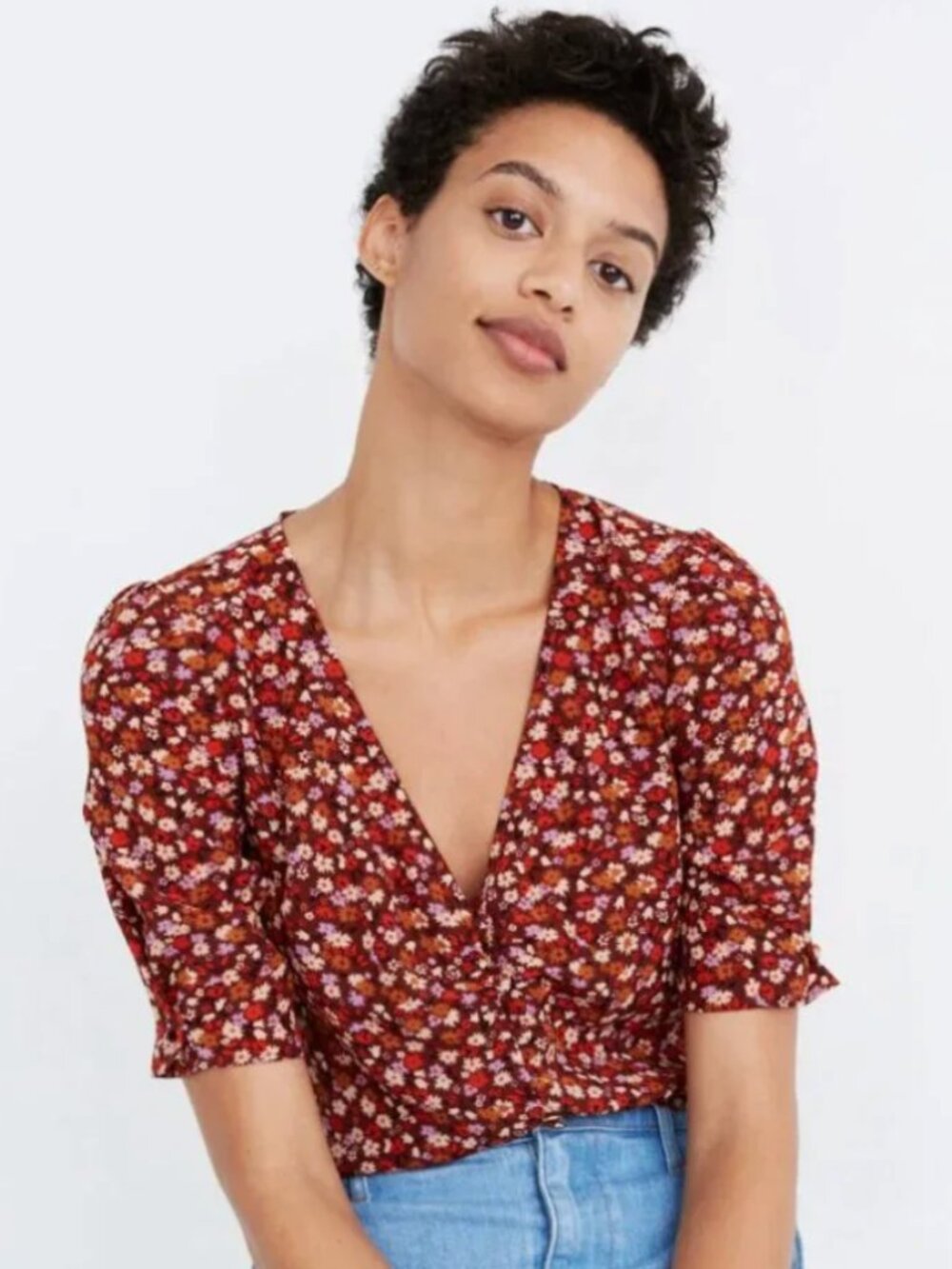 Madewell | Silk Button-Sleeve Top in Spring Prairie | Size 14